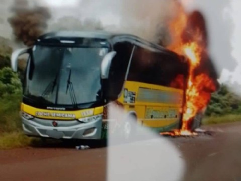 Incendio de colectivo en la Ruta Provincial 17 en Pozo Azul