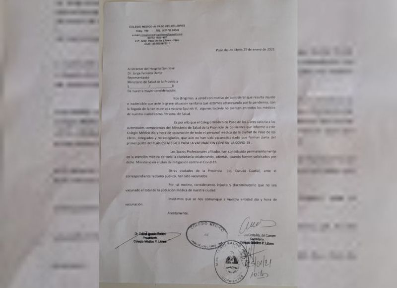 Médicos de Paso de los Libres denuncian que hay discriminación en la distribución de la vacuna