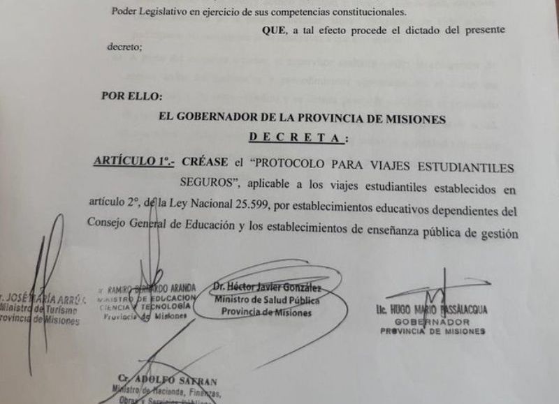 Paso histórico en la seguridad de los viajes estudiantiles: el gobernador Passalacqua firma el decreto Número 2704